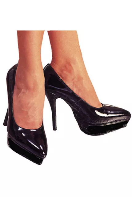 Sexy Stiletto High Heel Platform Court Shoes Kinky Black Patent Size 6