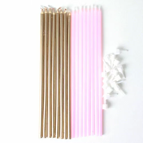 16 Extra Tall Pink and Gold Cake Candles 18cm Wedding Birthday Decoration Topper