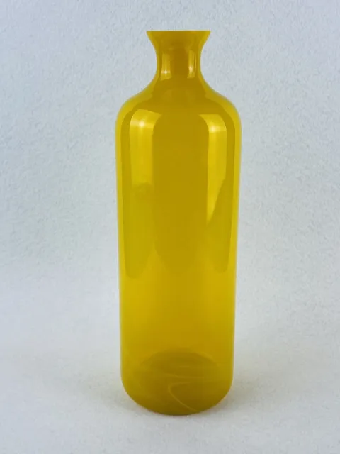 Vintage Bottiglia Decorativa In Vetro Giallo Modernariato Design 1970 Venezia