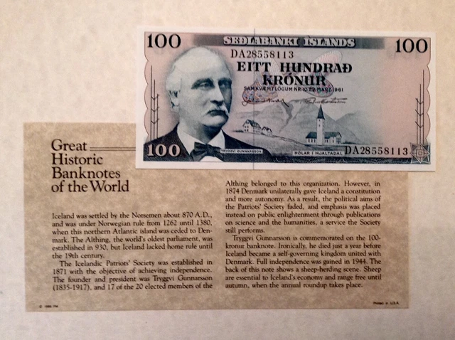 ~ 1961 Iceland 100 Kronur Choice Uncirculated Unc P 44 - Free US Shipping