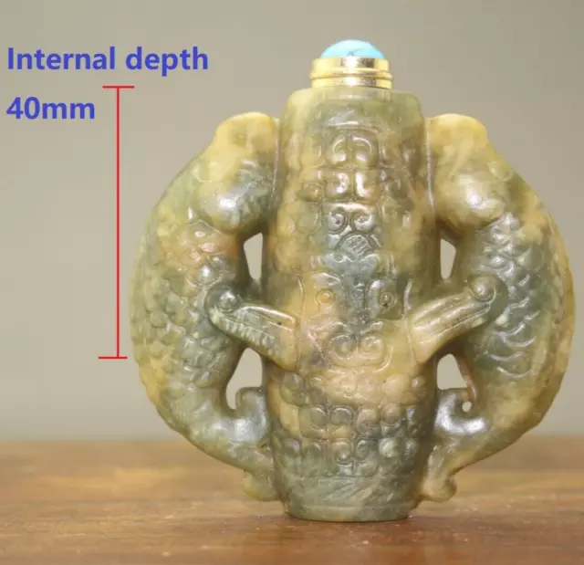 China,Hand-carved,Chinese Double Fish Hetian old jade ,Snuff Bottle statue L224