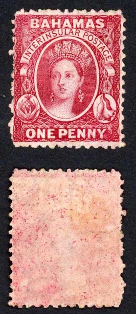 Bahamas SG22 1d Carmine-lake (aniline) wmk Crown CC Perf 12.5 M/M Cat 150 pounds