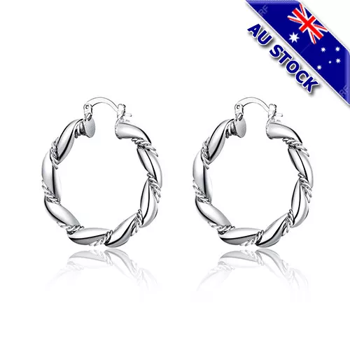 Classic 925 Sterling Silver Filled High Polished Big Twist Circle Hoop Earrings