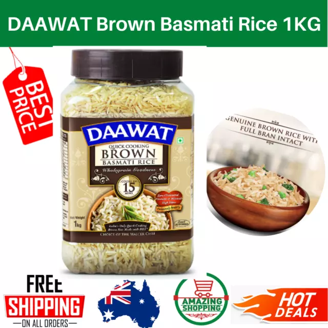 Daawat Brown Basmati Rice Jar, 1 kg Long Breakfast Cooking Food health Preimum