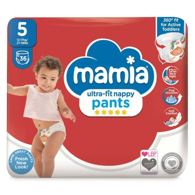 2 Packs of Mamia Ultra-Dry XL Nappy Pants | 36 Pack - Size 5 | 72 Nappies Total