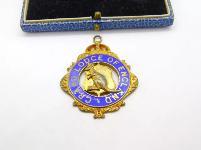 Sterling Silver Gilt & Enamel Kangaroo Form Masonic Medal Antique 1928 London