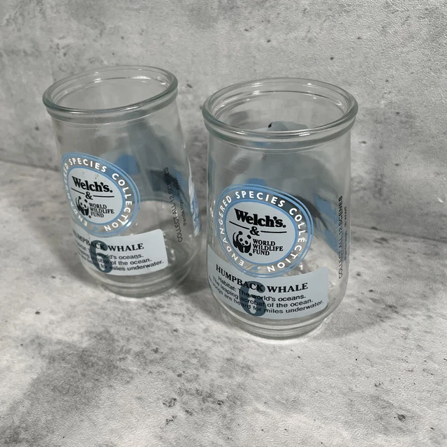 Vtg Welch’s WWF Endangered Species Jelly Jar Glass Humpback Whale 1995 LOT of 2