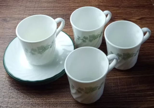 Corning Ware Corelle Ivy Callaway Pattern Set Of 4 Coffee/Tea Cups and saucers