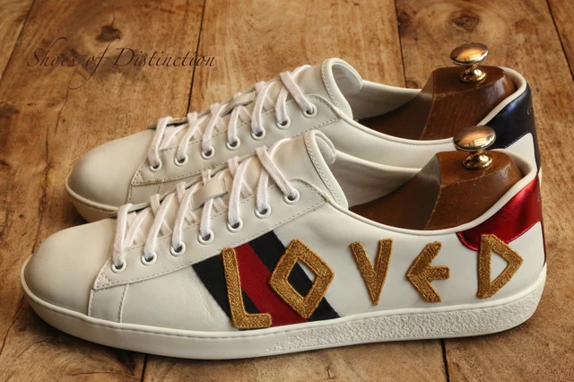 GUCCI ACE LOVED White Leather Shoes Trainers Sneakers UK 10 US 11