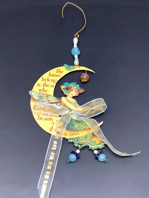 Eleanor Roosevelt Inspirational ornament crescent moon & fairy 8”x3” EUC