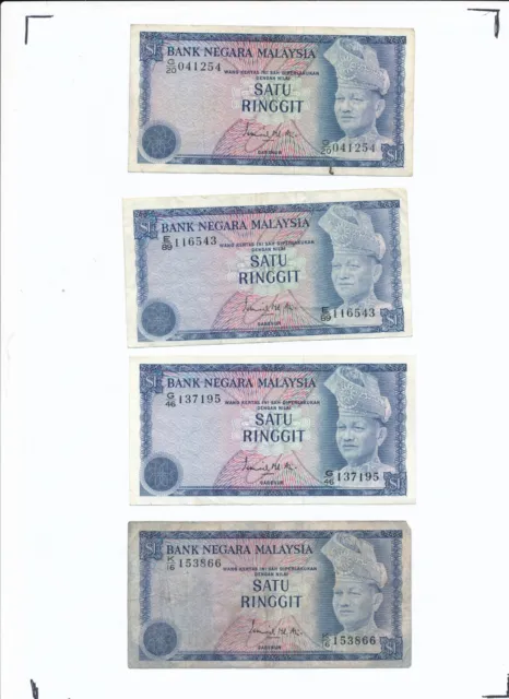 4 Bank Negara Malaysia Ringgit $1 Banknotes