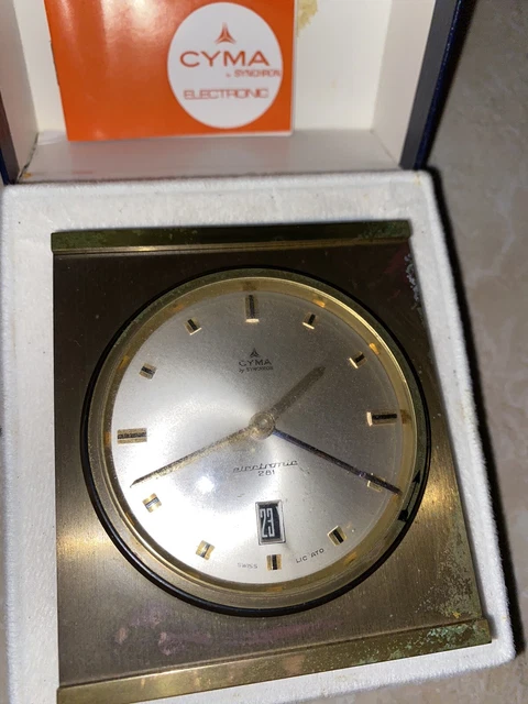 Cyma by Synchron electronic 281quartz date VINTAGE table alarm clock RARE CLOCK