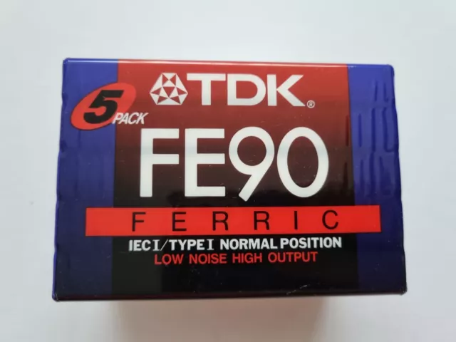 Paquete sellado de 5 cintas de casete de audio en blanco Ferric de colección TDK FE90 nuevo stock antiguo