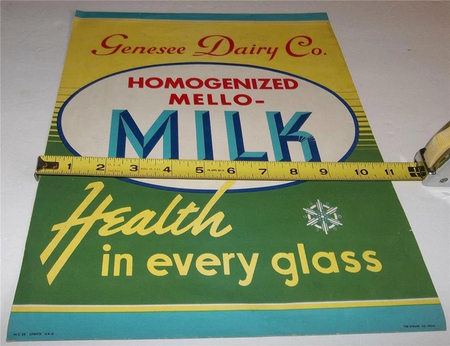 Vintage Genesee Dairy Co. Homogenized Mello Milk Paper Advertising Sign