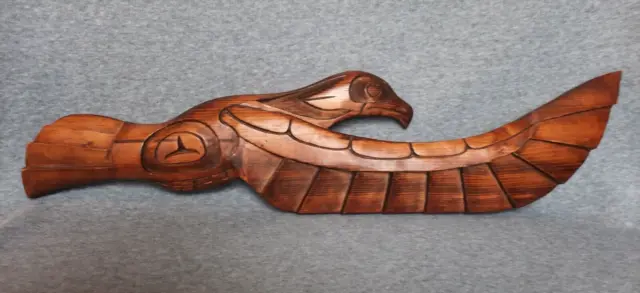 Kwakiutl Eagle Hanging Totem Northwest Coast Carving signed Dennis Linklater '93