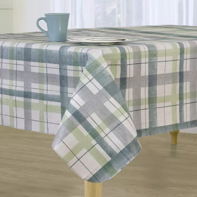 Everyday Luxuries Lexington Plaid Blue Vinyl Tablecloth, Flannel Backed