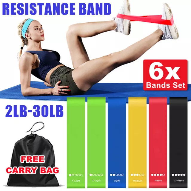 Set of 6 Resistance Loop Bands Exercise Legs Arms Booty Yoga Physio Gym 600mm AU