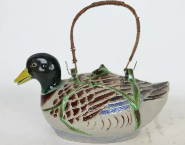 Antique Japanese Banko Ware Ceramic Porcelain Pottery Duck Teapot - Lid Repair