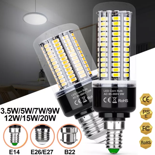 E14 E27 B22 LED Birne 20W-5W Mais Glühbirne Warmweiß Kaltweiß Energiesparlampen