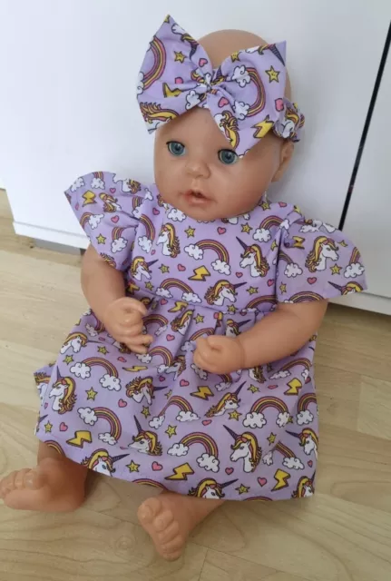 SALE Baby Annabell or 17 to 19 inch Dolls 2 Piece Lilac Unicorn Dress Set (65)