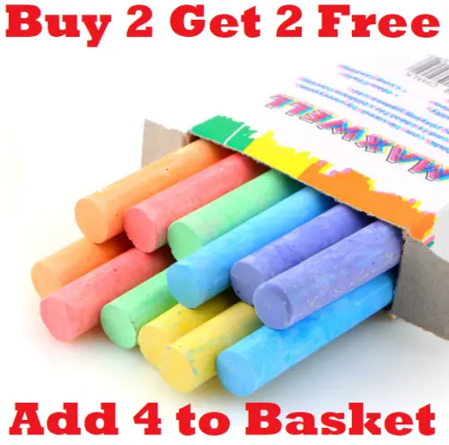 12x Chalk Sticks Boxed Kids Playground School Art Blackboard Pub White or Color