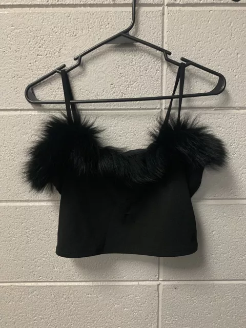 Women’s Black IRIS Top NWT Size Med M Faux Fur Adj Straps