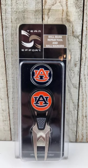 Team Effort Auburn Tigers Golf Ball Divot Repair Tool & Ball Markers NEW NIP