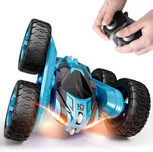 Stunt RC Car for Kids 2.4GHz Double Sided Flips 360° Rotating Tecnock Blue Lot 2