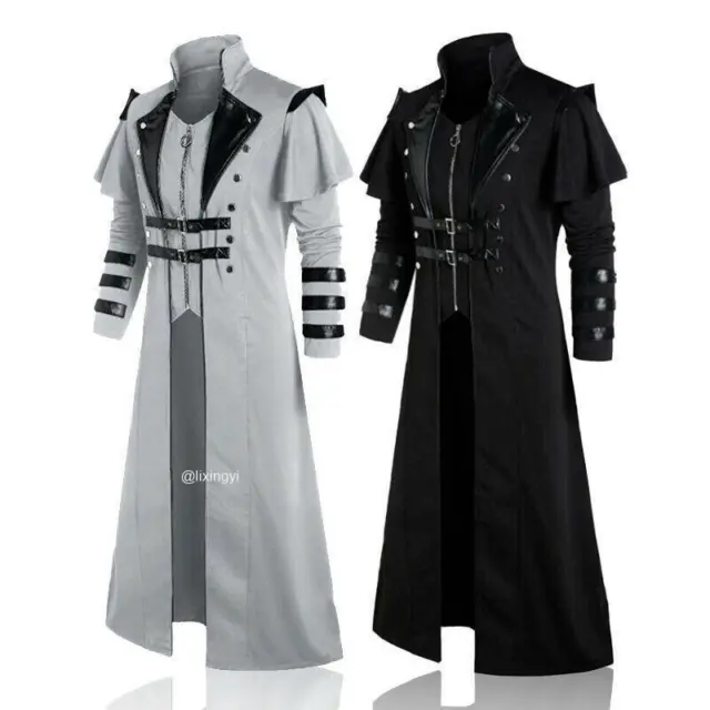 Men‘s Long Trench Cape Retro Medieval Steampunk Frock Coat Cloak Costume Jacket