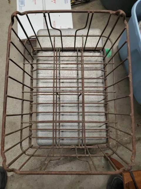 Antique Steel Wire Metal Milk Crate Basket 14" x 18 x 11" Quart Dividers Heavy