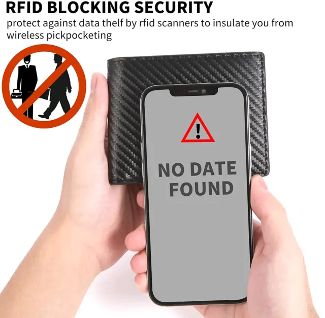 RFID Blocking Leather Mens Wallet Carbon Fiber Purse Slim ID Credit Card Holder 10