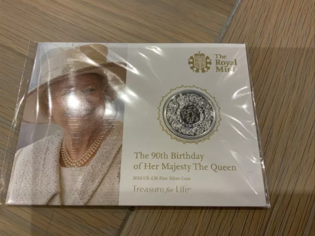 Queen Elizabeth II 90th Birthday 2016 Silver £20 Coin - Royal Mint - Sealed Pack