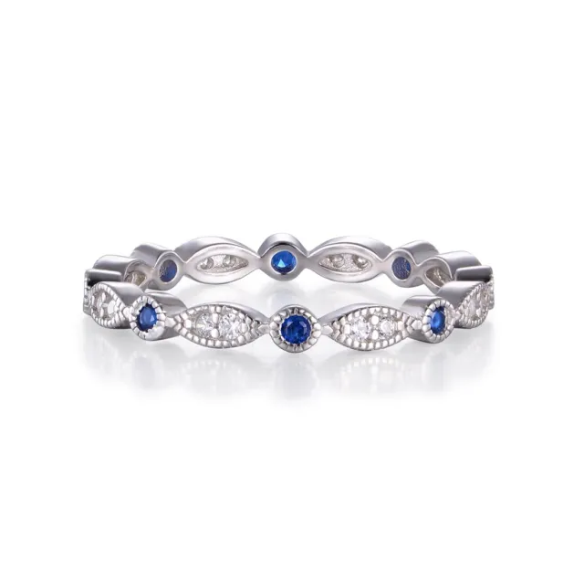 Ladies 925 Sterling Silver Brilliant Cut Blue and White Sapphire Eternity Ring