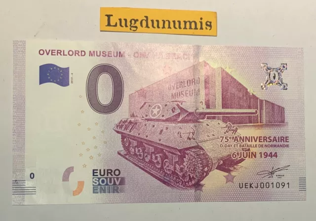 Billet 0 Euro Overlord museum Omaha beach 2019-5 euro souvenir touristique