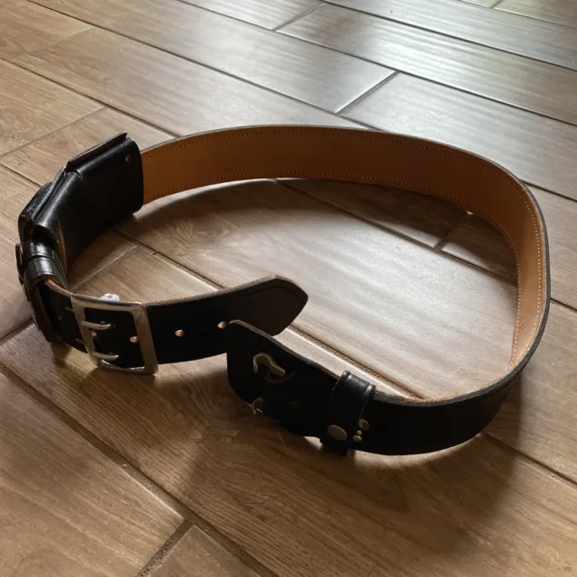 Vintage Black Leather Police Security Belt 1980’s 36” & accessories