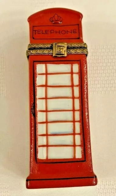 Beautiful Limoges France Hand Painted Red Telephone Booth Trinket Box