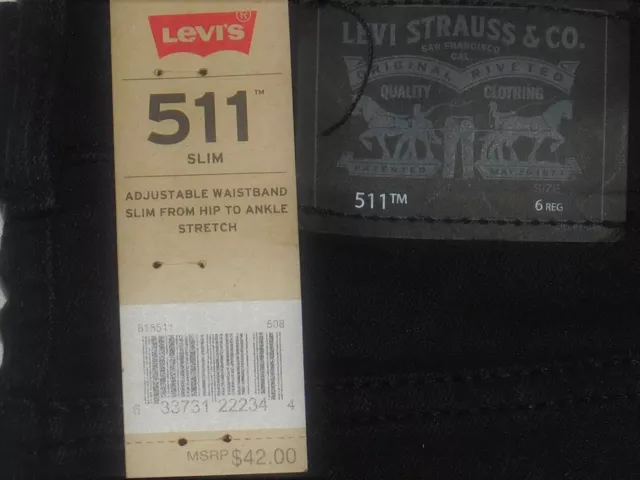 LEVIS 511 Slim Jean Boys Stretch Slim to Ankle Adjustable Waist Black 2