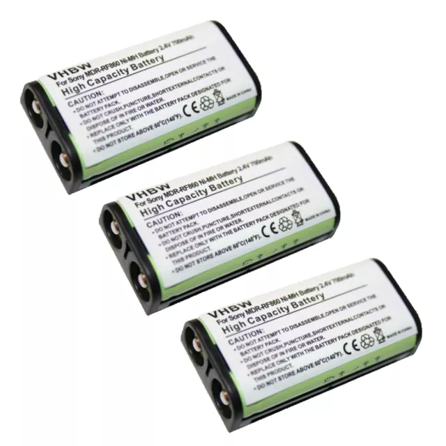 3x Batterie pour Sony MDR-RF970RK MRD-RF811F MRD-RF811K 700mAh 2,4V