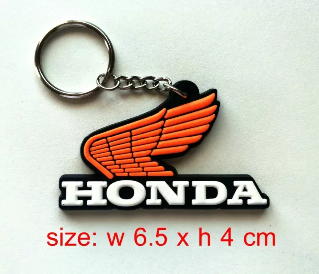 HONDA Rubber classic Motorcycle Wing Keychain / Keyring Collectables Orange.