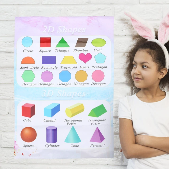 ENGLISH 2D 3D Shapes Chart Learning Poster Wall Map Home £6.77 ...