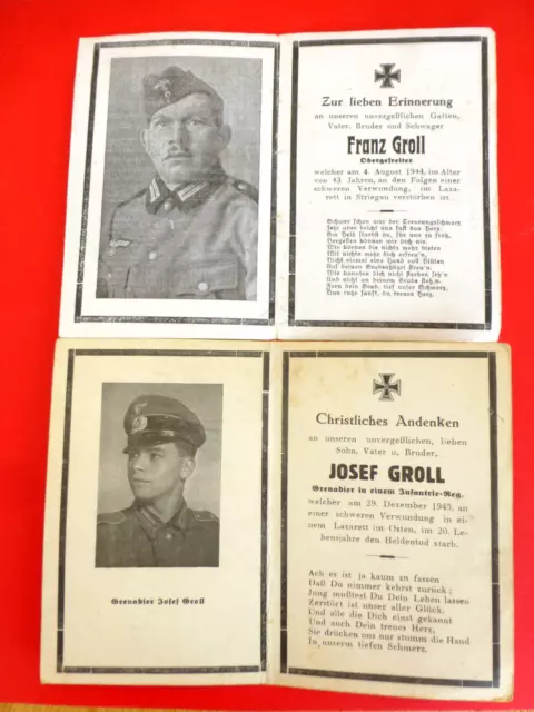 Sterbebild von Brüderpaar Franz und Josef Groll gef. am 4. 8. 1944 -