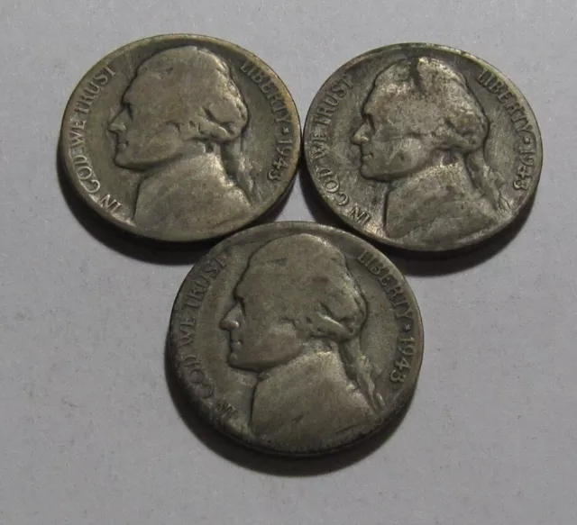 1943 1943 D 1943 S (Silver) Jefferson Nickel - Mixed Condition - 77SU