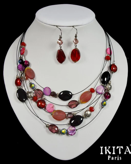 Set Kabel-Kette Ohrringe Ikita Paris Halskette Collier Glasperlen Perlmutt