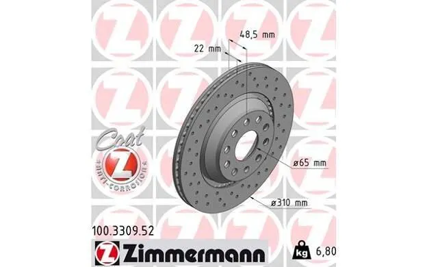 2x ZIMMERMANN Disques de Frein Arrière pour VOLKSWAGEN PASSAT EOS 100.3309.52