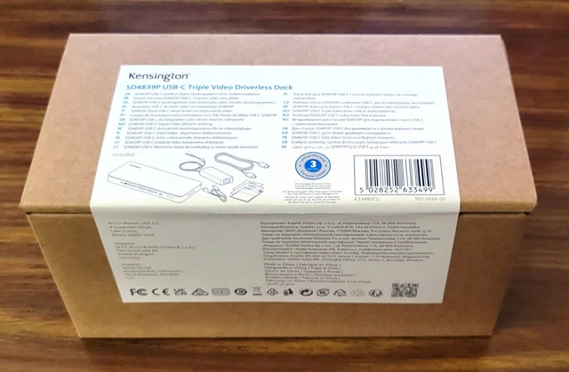 Kensington SD4839P USB-C Triple video driverless dock * NEUF * Station d'accueil