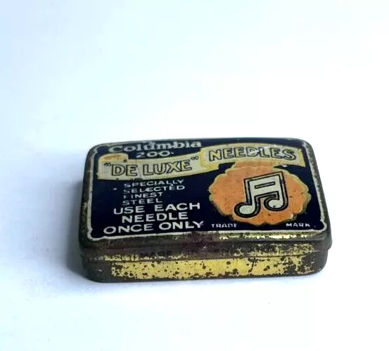 Vintage Columbia Deluxe Gramophone Needle Tin with Contents 4.5x3 cm's