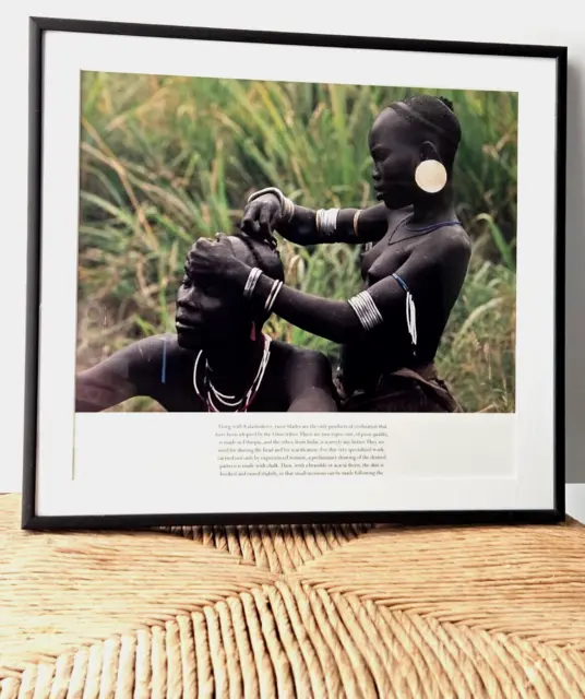 African Omo Tribe~11" Framed Photograph~Head Shaving Scarification~Ethiopia