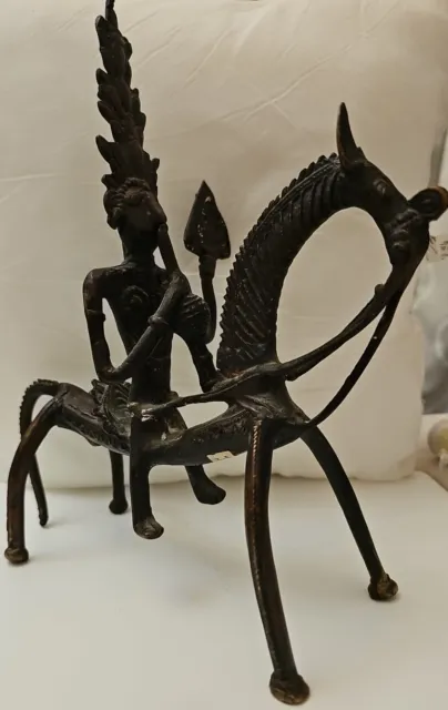 Tribal India Dhokra Art Bronze / Brass Villager On A Horse Vintage