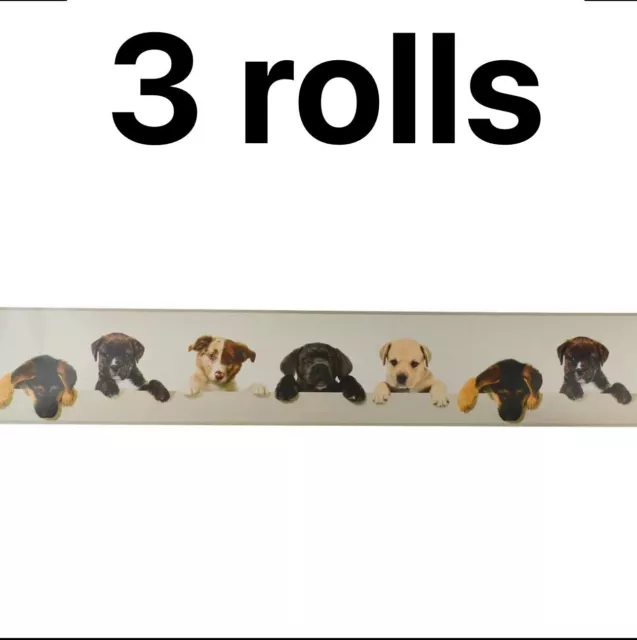 x3 Rolls Puppies Themed Wallpaper Border Cream Self Adhesive Dogs Kids Bedroom