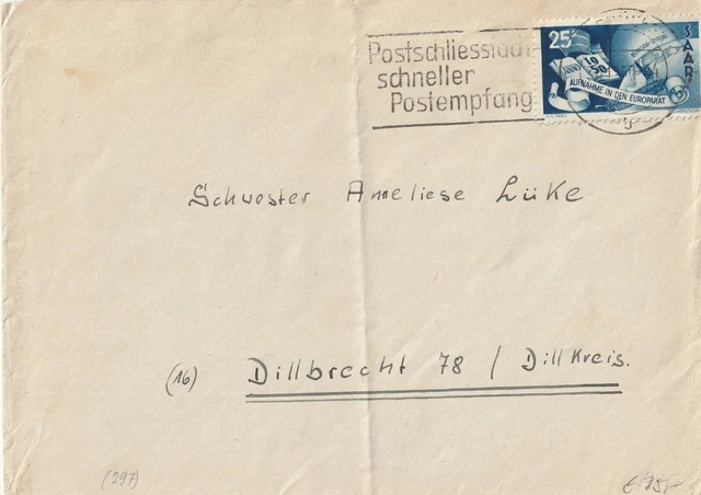 Saarland Mi. 297 auf Brief gelaufen